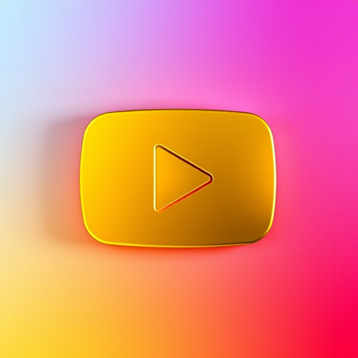 Create an image of a golden YouTube play button logo set against a vibrant gradient background with a smooth texture, taken with a DSLR camera at f/2.8 aperture, ISO 100, and a 50mm lens to ensure a shallow depth of field, utilizing soft light for enhanced quality.