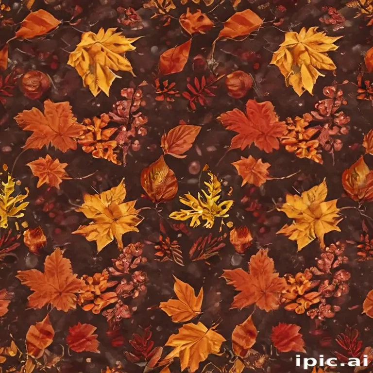 Vibrant Autumn Leaves Pattern in Rich Earthy Tones on Dark Background