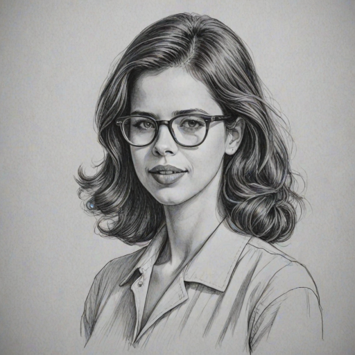 Dazzling Kalki Koechlin, pencil sketch, portrait of Attractive woman 1950s in glasses, hair style beatnik, outline, clear lines, fine lines, 8k