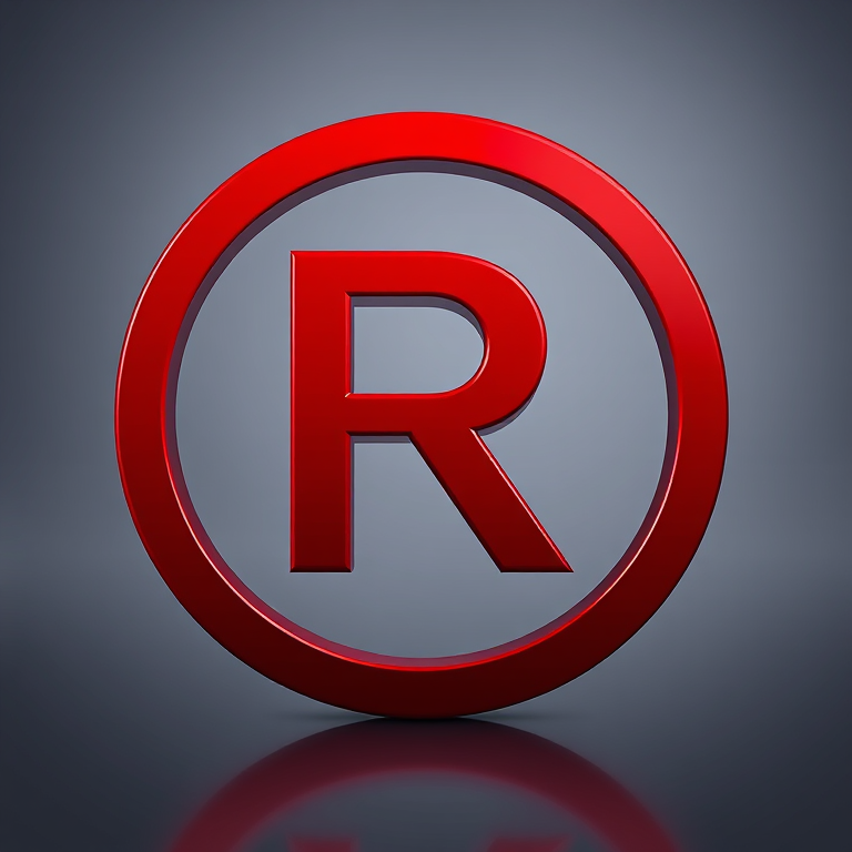 Create a high-resolution vector graphic of a bold red copyright symbol on a transparent background with a Canon EOS R5 camera, aperture f/4, ISO 100, 50mm lens, shot from a frontal perspective to enhance detail and clarity.