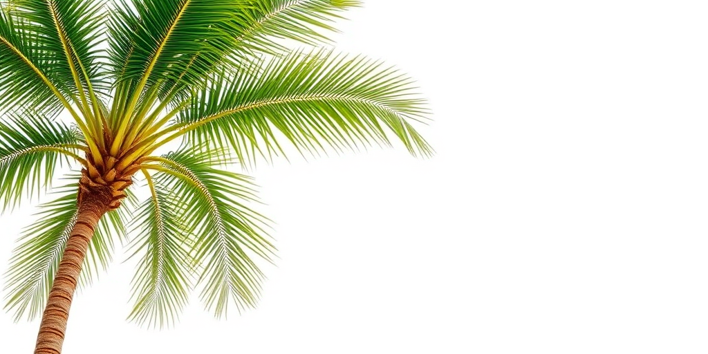 tropical palm tree isolated on a white background, 50mm lens, f/4 aperture, ISO 100, soft natural lighting, high-resolution image capture, vertical perspective, DSLR camera