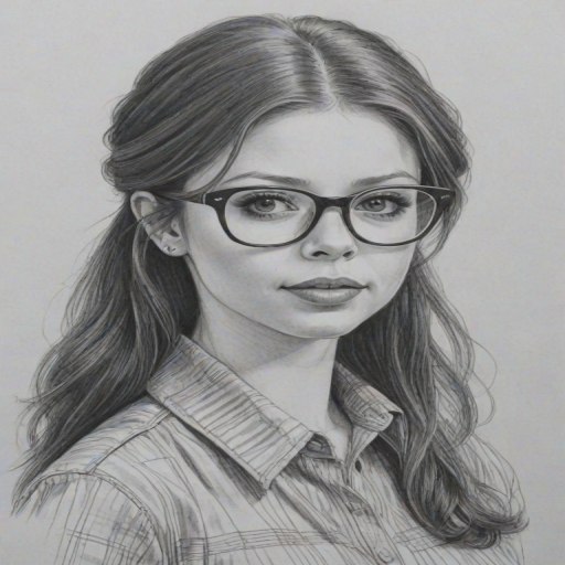 Attractive Michelle Trachtenberg, pencil sketch, portrait of Charming woman 1978s in glasses, hair style beatnik, outline, clear lines, fine lines, 8k