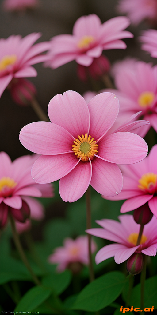 Delicate Pink Flowers Blooming Amidst a Lush Green Garden Background