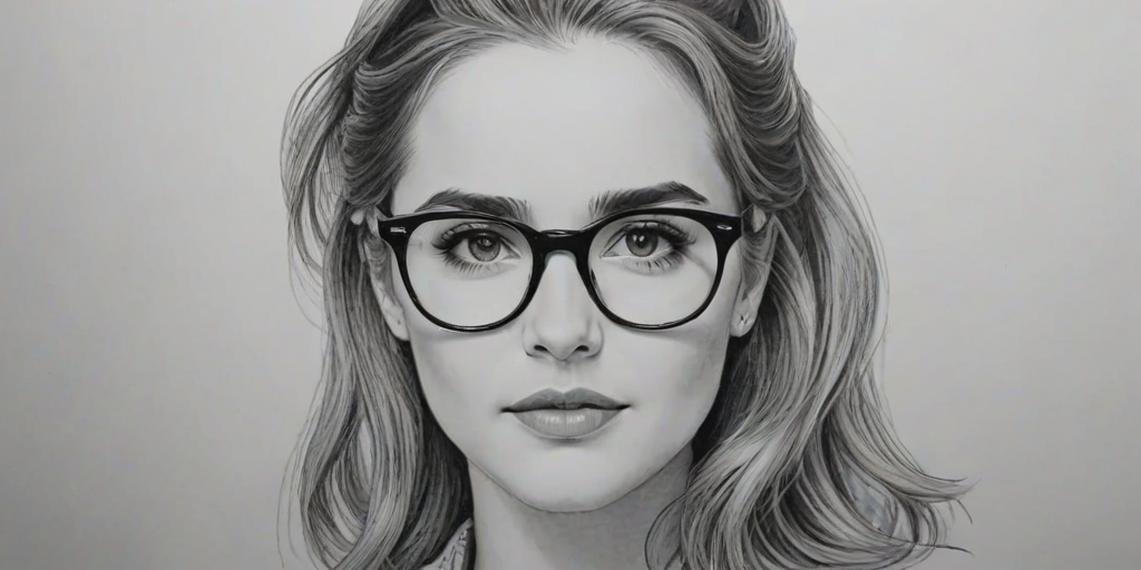 Superb Zoey Deutch, pencil sketch, portrait of Attractive woman 1937s in glasses, hair style beatnik, outline, clear lines, fine lines, 8k