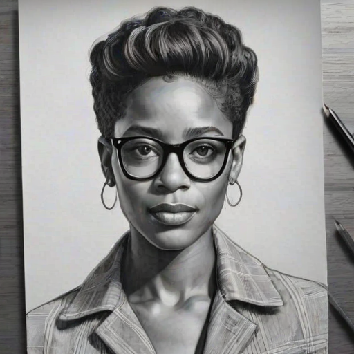 Radiant Lakeith Stanfield, pencil sketch, portrait of Gorgeous woman 1934s in glasses, hair style beatnik, outline, clear lines, fine lines, 8k