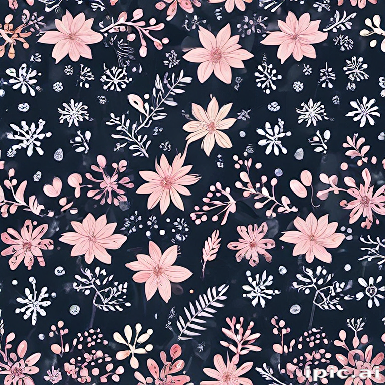Delicate Floral Pattern Featuring Soft Pink Flowers on a Dark Background