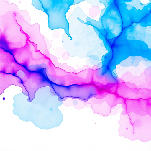 Create a vibrant abstract watercolor splash with hues of blue, purple, and pink, using a DSLR camera at ISO 100, f/5.6 aperture, 50mm lens, shot from a top-down view, with soft natural lighting for enhanced color saturation.