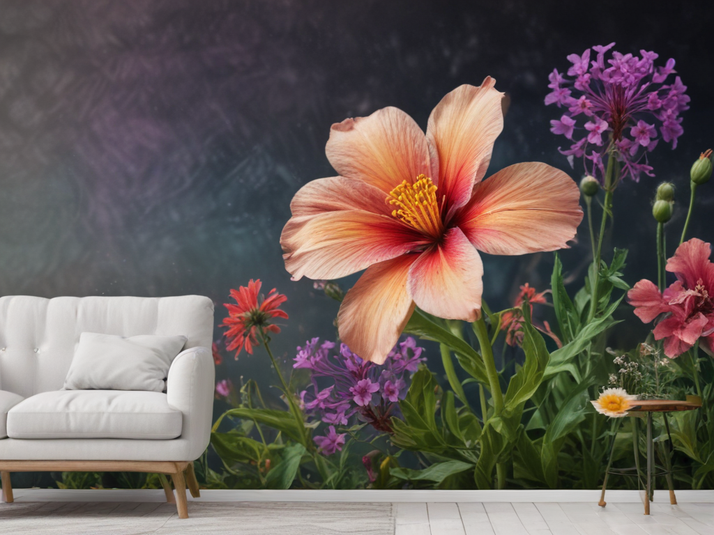 Vibrant Floral Wall Mural Enhancing Cozy Living Room Ambiance and ...
