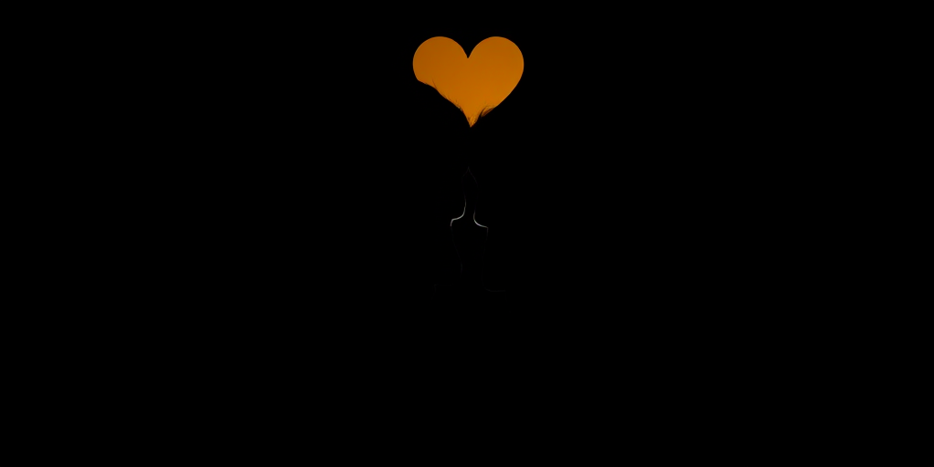 Create a high-contrast silhouette image of two faces touching foreheads with a heart shape above, set against a solid black background, using a 50mm lens at f/1.8 for a shallow depth of field, with a soft focus effect, shot on a DSLR camera.