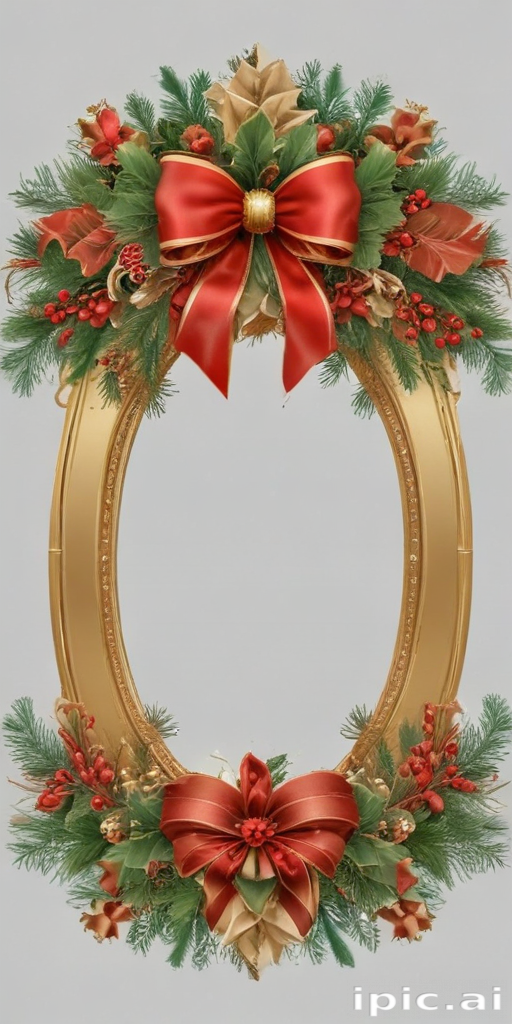 Festive Holiday Wreath with Red Bows and Golden Frame Decoration