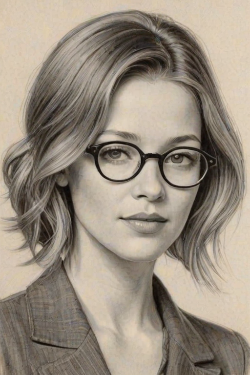 Sublime Sarah Roemer, pencil sketch, portrait of Comely woman 1921s in glasses, hair style beatnik, outline, clear lines, fine lines, 8k