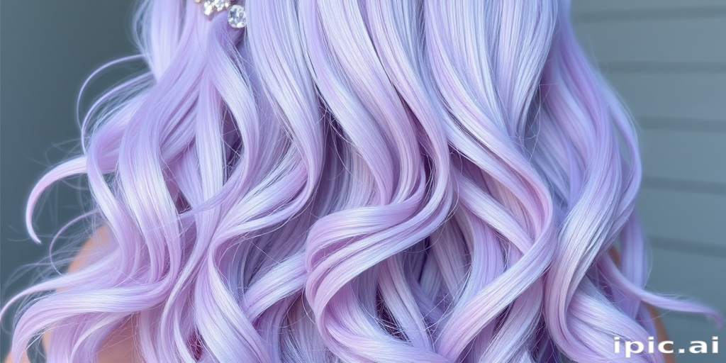 Ethereal pastel lavender mermaid waves called "Moonlit Cascade" cascading down to the waist, shimmering with iridescent undertones and adorned with delicate crystal hair pins
