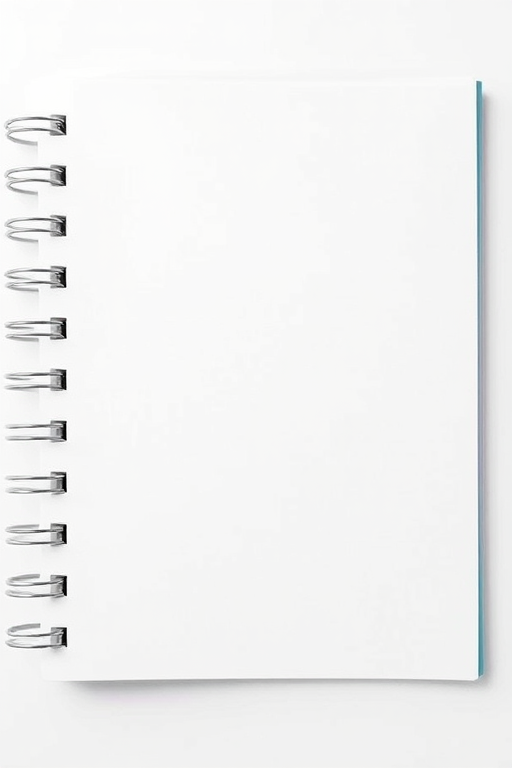 create a high-resolution image of a blank spiral notebook page with a blue border, shot with a DSLR camera at ISO 100, aperture f/4.0, shutter speed 1/125s, using a top-down view for a clear and crisp appearance