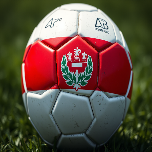 Generate a high-resolution image of a soccer ball with the flag of Montenegro, featuring realistic textures, vibrant colors, and detailed patterns, shot with a Canon EOS 5D Mark IV, 50mm lens, f/2.8 aperture, ISO 100, in natural light for enhanced clarity and depth.