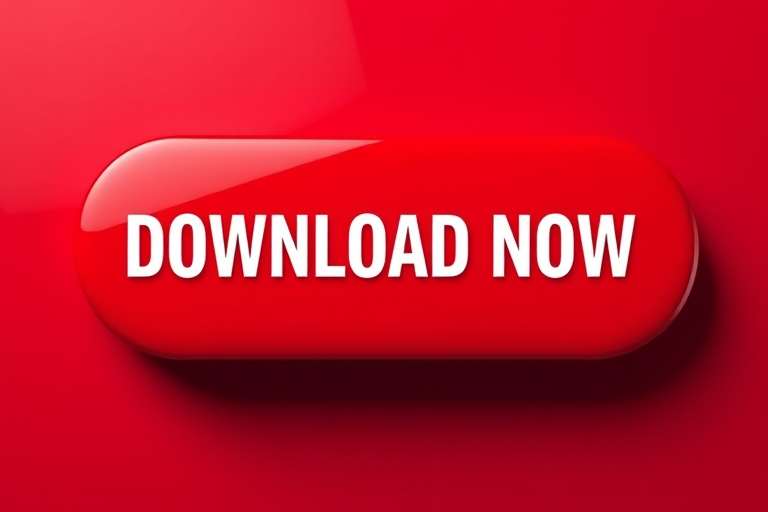 Create a vibrant, high-resolution button with bold white text saying "DOWNLOAD NOW" on a striking red background, taken with a Canon EOS R5, 50mm lens, f/1.4, ISO 100, soft natural lighting, and a slightly angled top-down view to enhance depth and focus.