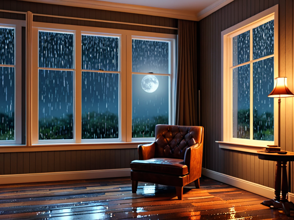 Cozy House Window Raining Heavy Rain On Window outside Cozy Reading Nook Ambience - 3D render ...