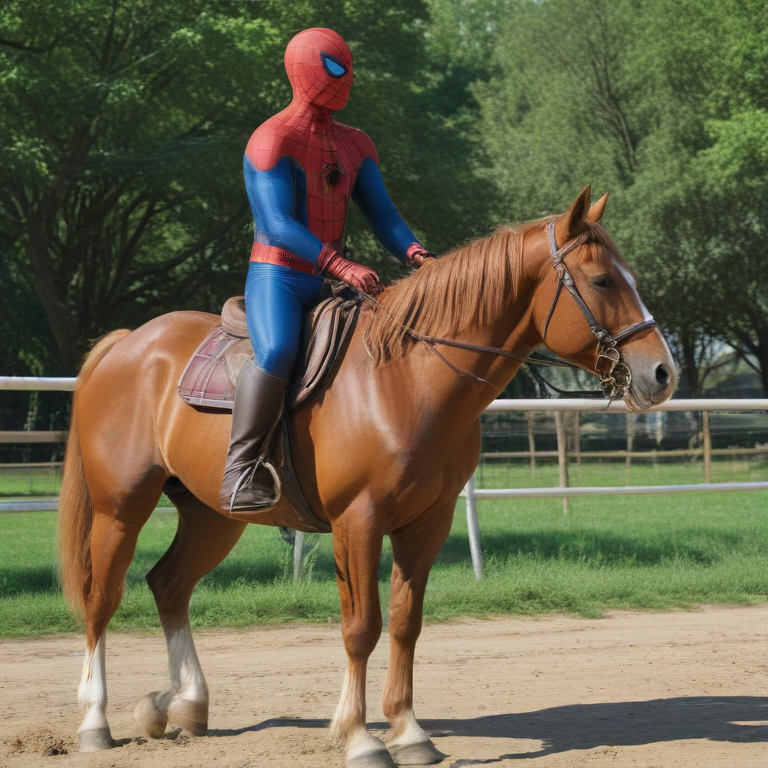 Spiderman riding nokk the horse