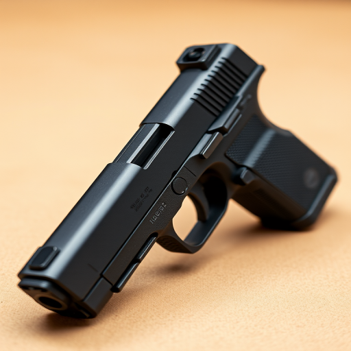 Create a highly detailed and realistic image of a handgun on a neutral background, with a DSLR camera using a shallow depth of field, ISO 100, f/2.8 aperture, and a 50mm lens to capture intricate details and textures.