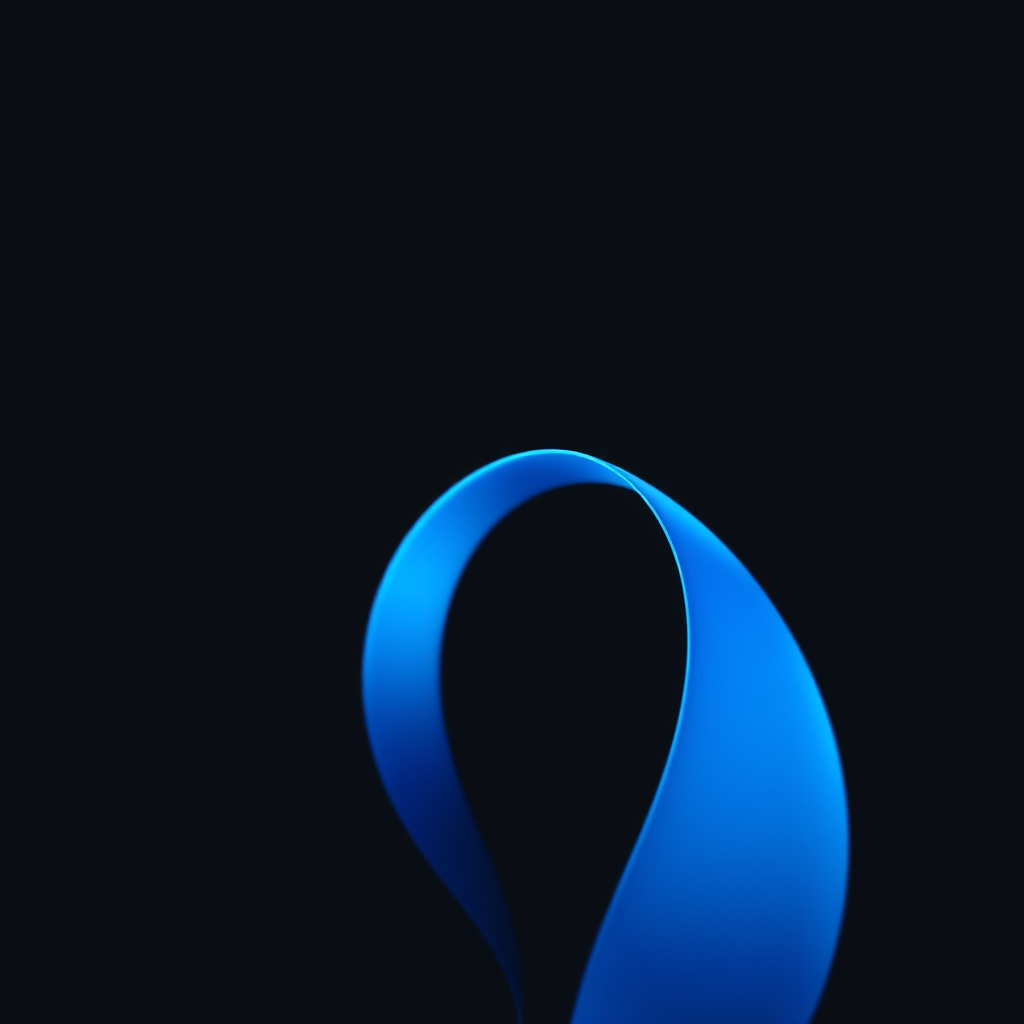 Generate a high-quality abstract image with smooth curves and gradients, using a Canon EOS R5 camera, 50mm lens, aperture set to f/1.8, shutter speed at 1/125 sec, ISO 100, focused on a minimalistic design with vibrant blue hues and a dark background, ensuring a soft bokeh effect.