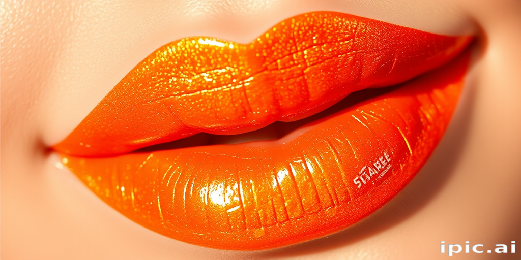 Holographic orange lip gloss "Solar Flare" with warm gold shift and high-shine finish, perfect for summer looks and sunset-inspired makeup, non-sticky and hydrating formula