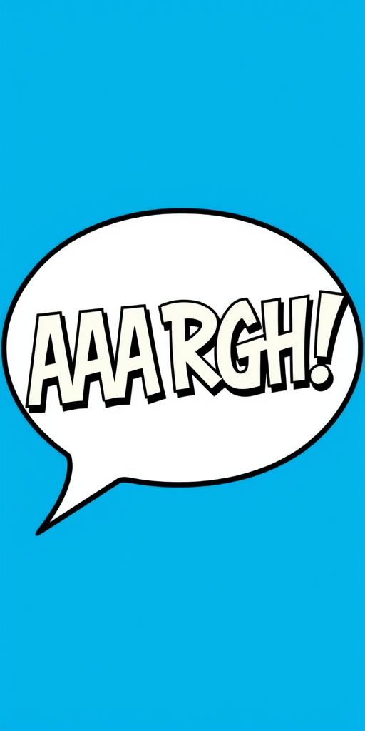 Create an image of a speech bubble with the text "AAARGH!" in bold, dynamic font, using a high-resolution setting at 300 DPI, with a slight tilt and perspective view, captured with a DSLR camera at f/2.8 aperture and ISO 100, in bright, colorful vector style.