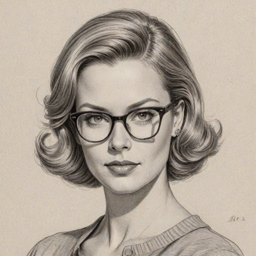 Comely Candice Cameron Bure, pencil sketch, portrait of Appealing woman 1950s in glasses, hair style beatnik, outline, clear lines, fine lines, 8k