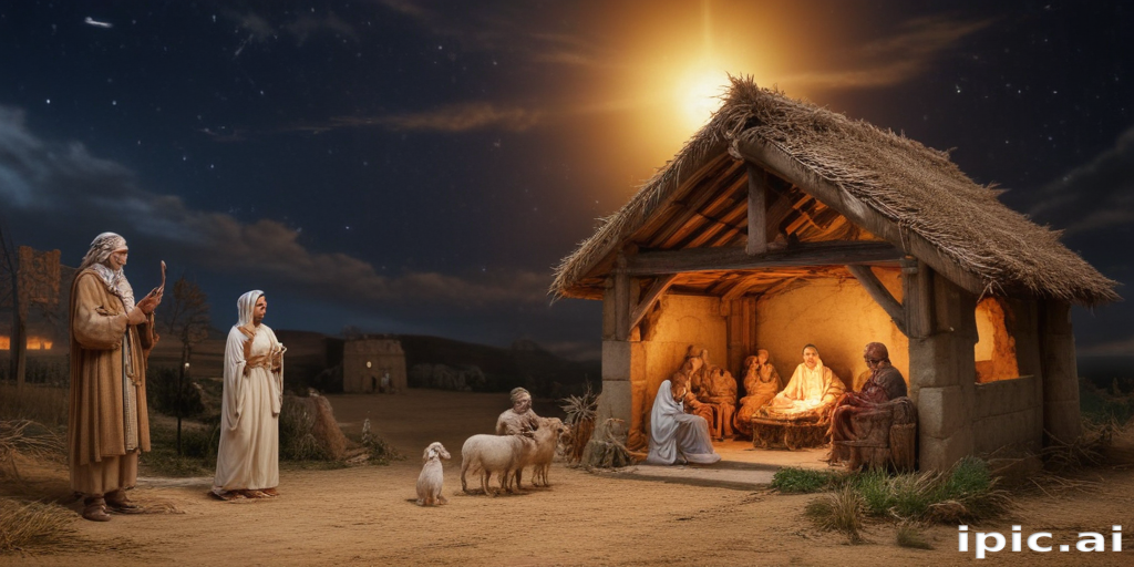 Nativity Scene Depicting the Birth of Jesus Amidst a Starry Night
