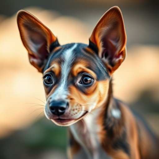 Generate a high-resolution image of a Basenji puppy with large ears and a curious expression, captured in soft natural light using a DSLR camera with a 50mm lens, aperture f/1.8, shutter speed 1/200, ISO 200, at eye level.