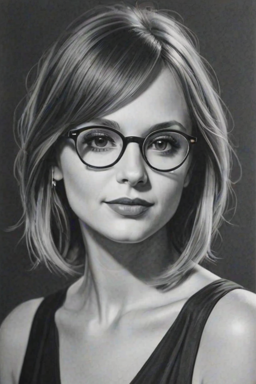 Comely Carly Pearce, pencil sketch, portrait of Graceful woman 1926s in glasses, hair style beatnik, outline, clear lines, fine lines, 8k