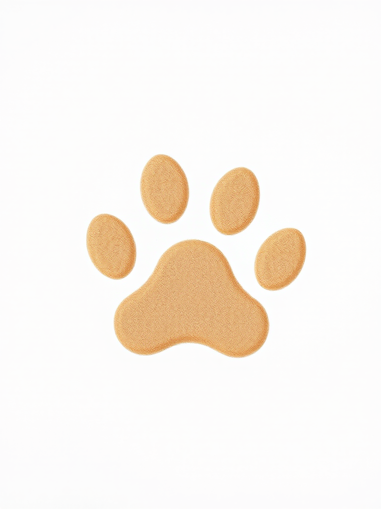 Create a high-resolution image of a stylized paw print on a light background, using a Canon EOS R5 with a 50mm f/1.8 lens, aperture set to f/2.8 for shallow depth of field, soft lighting for a smooth appearance, and shot from a top-down view.