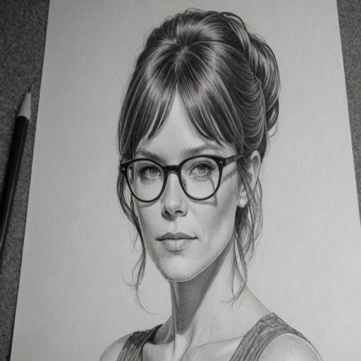 Dazzling Katie Aselton, pencil sketch, portrait of Resplendent woman 1968s in glasses, hair style beatnik, outline, clear lines, fine lines, 8k