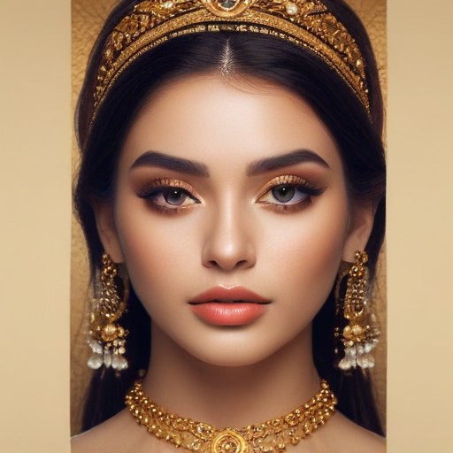 Exquisite Portrait of a Young Woman Adorned in Elegant Gold Jewelry