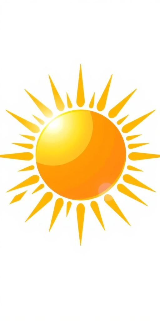 Generate a bright, stylized sun icon with radiating rays, using a high-resolution digital illustration style, 300 DPI, with a soft gradient of yellows and whites, captured with a wide-angle lens effect to enhance depth, using a Canon EOS R5 camera, f/8 aperture, and ISO 100 for optimal clarity.
