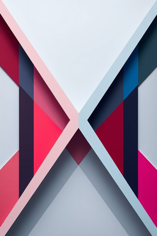 Create a high-resolution abstract geometric design featuring contrasting colors and dynamic shapes, shot with a Canon EOS R5, 50mm lens, f/1.8 aperture, ISO 100, 1/200s shutter speed, top-down view for enhanced perspective and clarity.