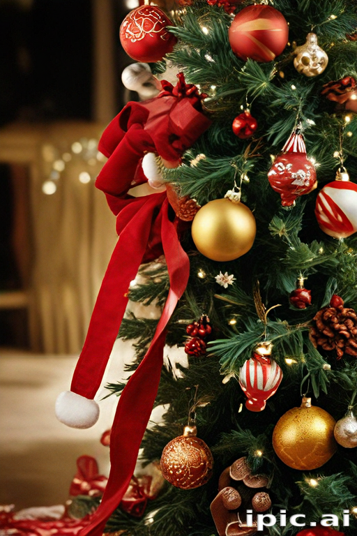 Festively Decorated Christmas Tree with Vibrant Ornaments and Red Bow