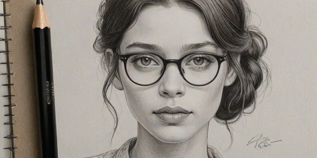 Bewitching Astrid Berges-Frisbey, pencil sketch, portrait of Exquisite woman 1928s in glasses, hair style beatnik, outline, clear lines, fine lines, 8k