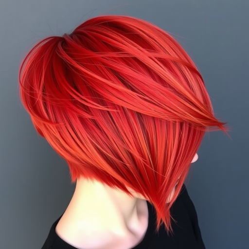 Fiery red bob with asymmetrical layers and razor-sharp edges, featuring subtle orange highlights that create a mesmerizing flame-like effect in the bold "Phoenix Rising" cut