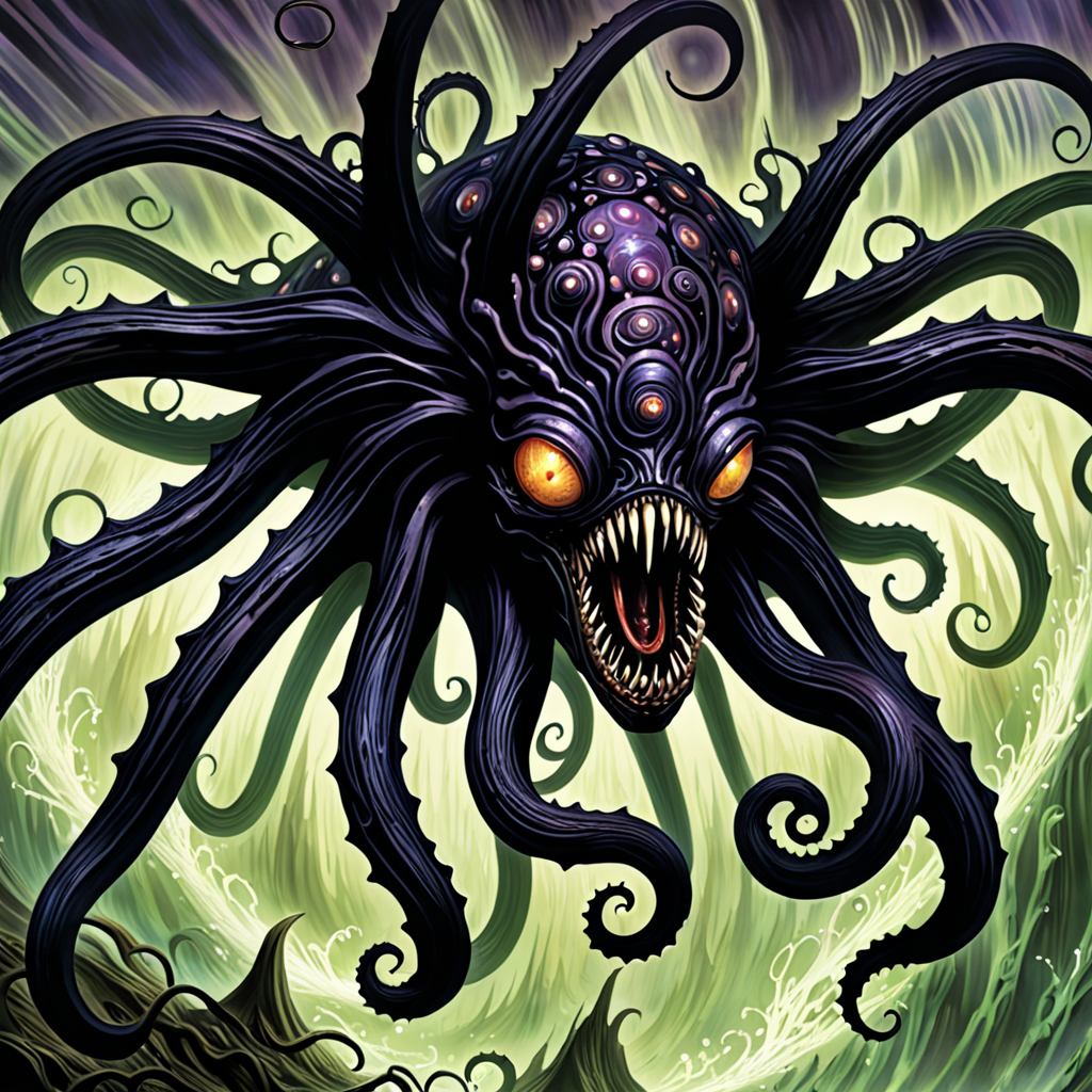distorted eldritch horror crawling out of the void
