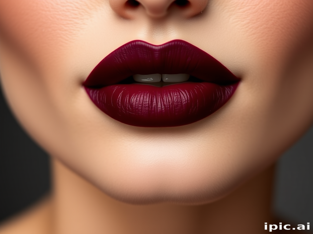 Sophisticated deep wine lips with a matte finish, exuding confidence and allure, perfect for making a statement at formal events