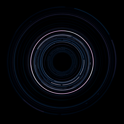 create a high-resolution abstract image of concentric circular patterns in a dark background with a futuristic feel, using a Canon EOS R5, 50mm lens, f/1.8 aperture, ISO 100, shutter speed 1/60s, shooting from a low-angle perspective to enhance depth and detail in the swirling patterns.