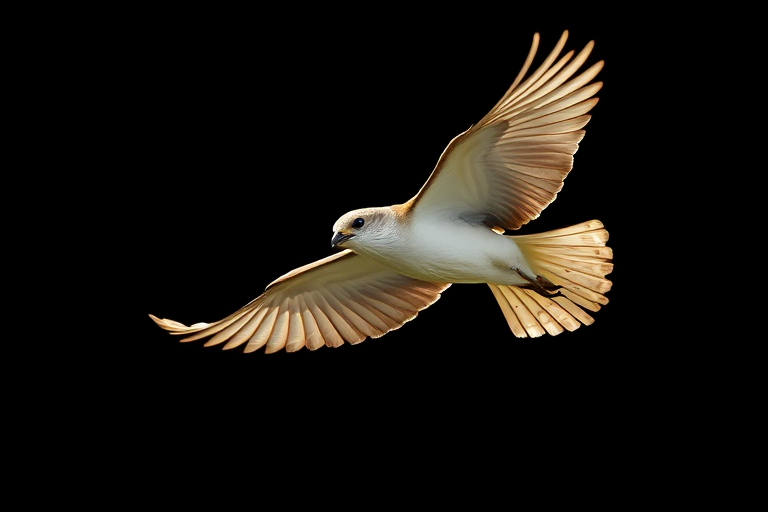 High-resolution illustration of a bird in flight, with intricate feather detail, shot with a Canon EOS 5D Mark IV, 50mm lens, aperture f/2.8, ISO 200, natural lighting, focus on the bird's wings against a soft black background.