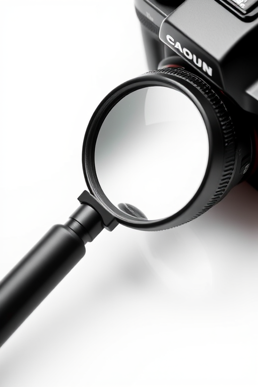 Create a high-resolution image of a magnifying glass on a plain white background, using a DSLR camera with a 50mm lens, aperture set at f/2.8, shutter speed of 1/125 sec, and ISO 100, with a soft focus and natural lighting for enhanced clarity.