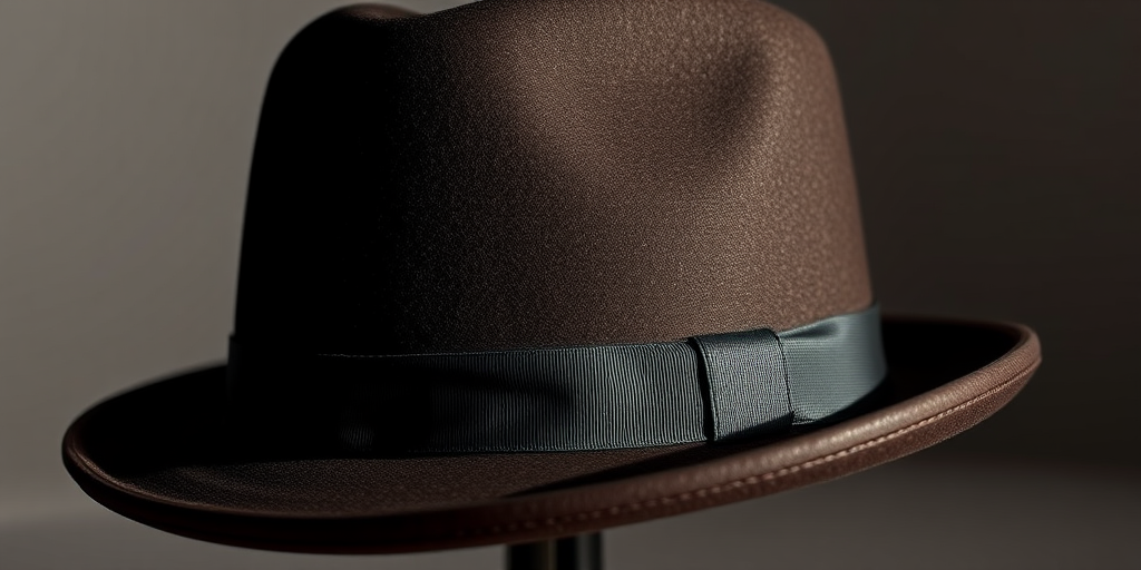Create a highly detailed and realistic rendering of a classic bowler hat, in a well-lit studio setting with soft shadows, using a DSLR camera with a 50mm lens at f/1.8, ISO 100, and a shutter speed of 1/125s, capturing a close-up view to emphasize texture and shine.