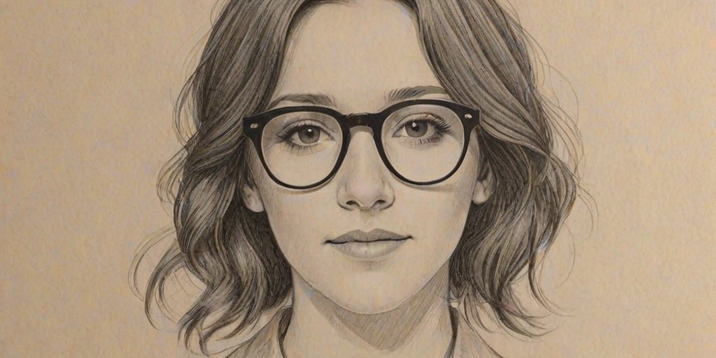 Wonderful Shannon Woodward, pencil sketch, portrait of Dazzling woman 1921s in glasses, hair style beatnik, outline, clear lines, fine lines, 8k