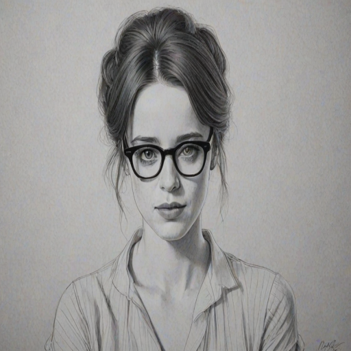 Magnificent Claire Foy, pencil sketch, portrait of Elegant woman 1968s in glasses, hair style beatnik, outline, clear lines, fine lines, 8k
