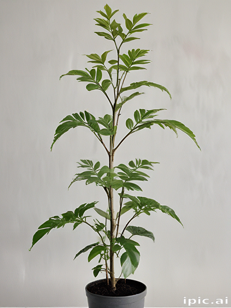 Healthy Green Plant Growing Tall in a Simple Black Pot