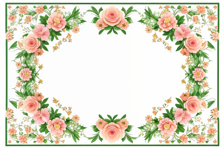 Elegant Floral Frame with Soft Pink Roses and Delicate Green Foliage
