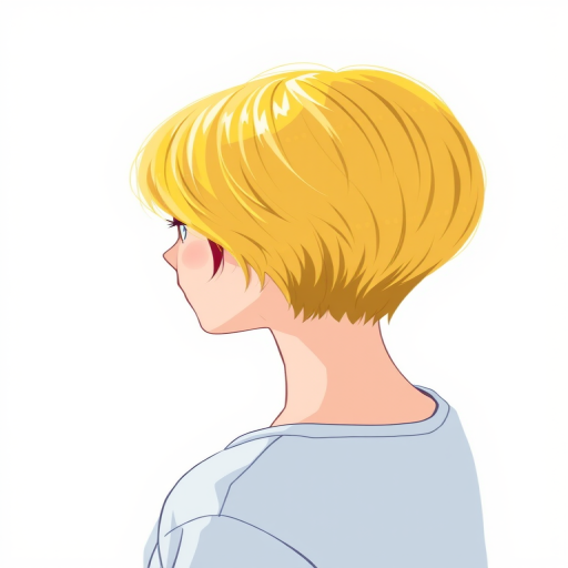 Create a high-resolution vector illustration of a person with short, vibrant yellow hair, facing forward with a plain background; use a Canon EOS R5 with a 50mm f/1.2 lens, aperture set to f/4, ISO 100, and a soft focus effect for a polished look.