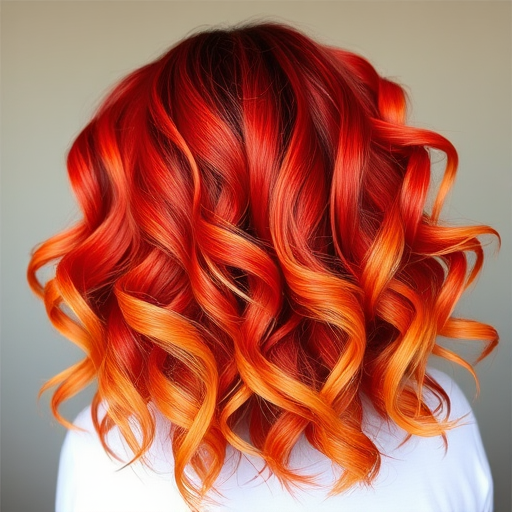 Fiery phoenix ombre blends scarlet roots into golden tips, styled in voluminous curls that seem to dance like flames, embodying the spirit of rebirth