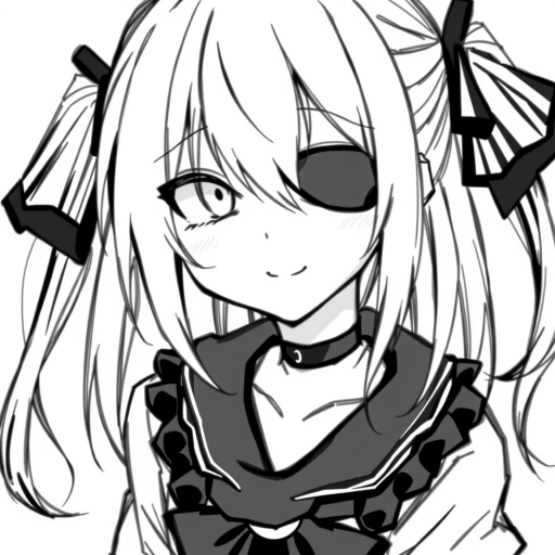1girl, Best quality, quan,hyouuma,wanke,nikorashi-ka,sofra,you shimizu, voice actor connection, white background, looking at viewer, monochrome, hair between eyes, closed mouth, smile, cosplay, sketch, long hair, greyscale, eyepatch, twintails, low twintails, portrait, kagune (tokyo ghoul), solo, crossover, simple background,